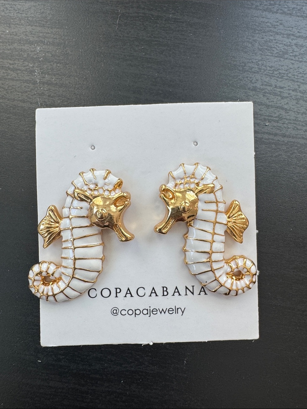 Copacabana White & Gold Seahorse Earrings